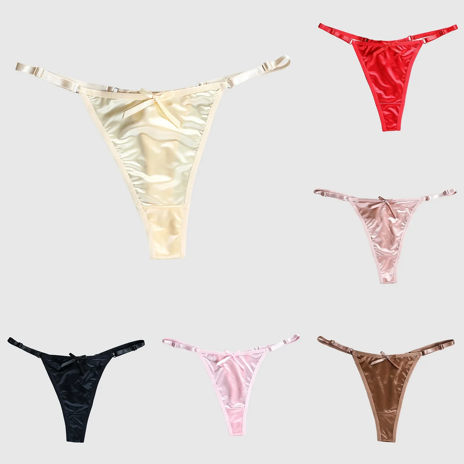 

New Adjustable Girls G-Strings Pants Satin Cotton Crotch T-Back Women's Sexy Thin Strap Bow Underwear Plus Size