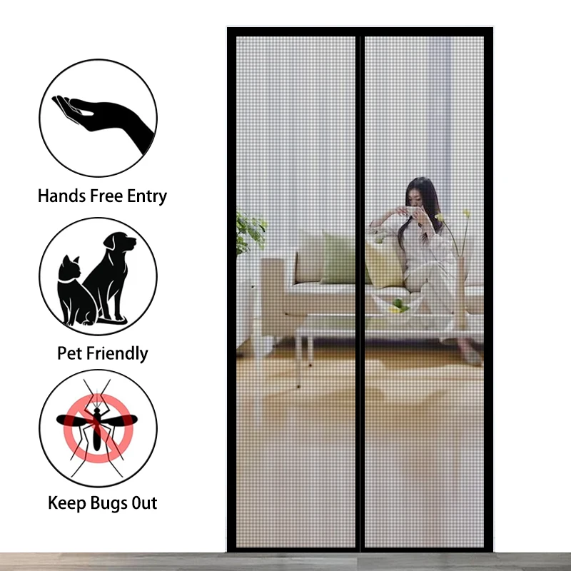 

Magnetic Mosquito Screen Door Curtain - Durable Gauze Mesh Self-Adhesive with Magnetic Suction - Black Mesh - Ideal for Home Use