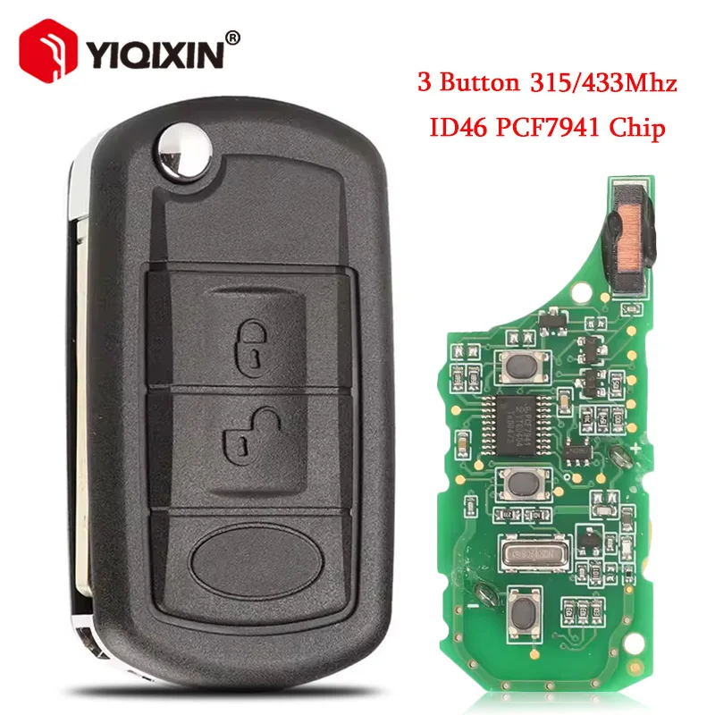 

315/433 МГц ID46 PCF7941 Chip Flip Smart Remote Car Key для Land Rover Sport Discovery 3 LR3 2006-2009 3-кнопочный необрезанный лезвие HU101