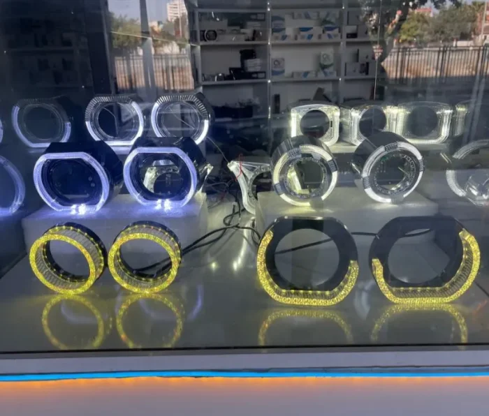 

WRGB LED Angel Eyes Halo Rings Rectangular DRL Covers 2.5" 3" 5D Crystal With Turn Signal Light App Control For Car Headlight