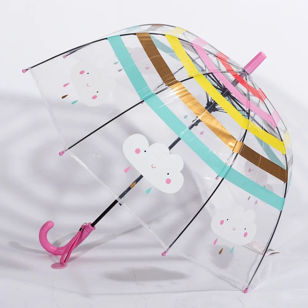 Cute Clouds Cartoon Rainbow Kids Kawaii Transparent Waterproof Umbrellas for Children Female Small Girl Arched Clear Mini