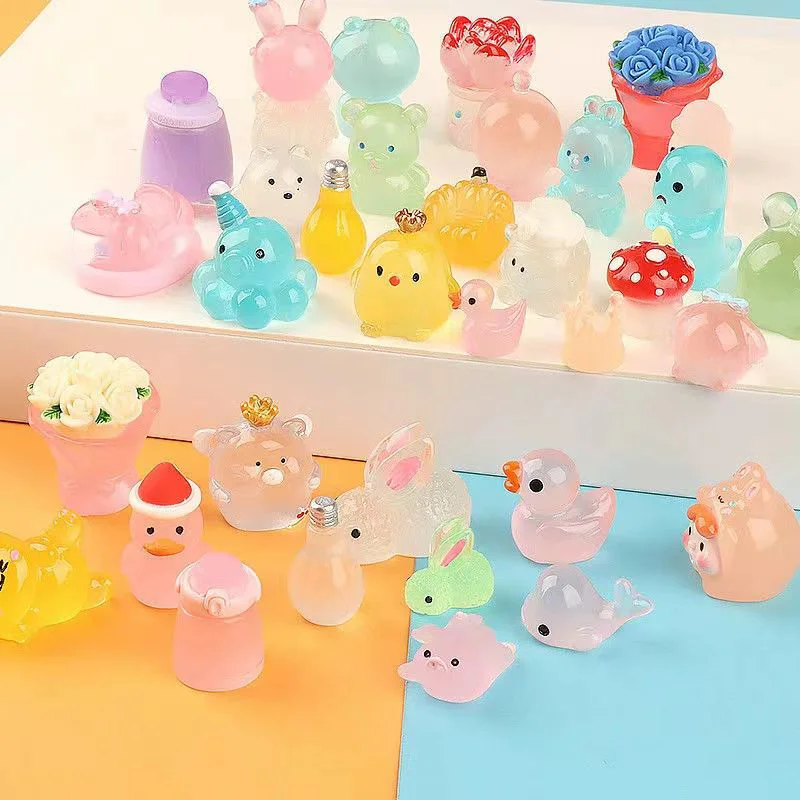 

5/10 Pcs Set Glowing In The Dark Cute Mini Dinosaur Fox Animal Cartoon DIY Accessories Micro Landscape Kawaii Girl Kids Toy Gift