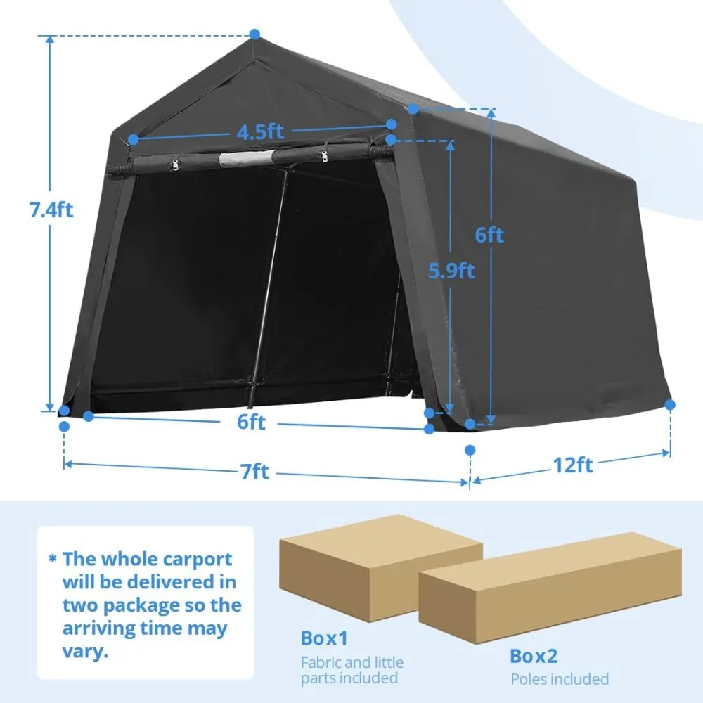 7x12 Ft Carport Garage with 2 Roll Up Doors & Vents, Heavy Duty Metal Frame, Anti-UV Snow Resistant Waterproof, Carport Garage