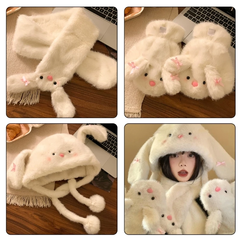 Comfortable Rabbit Theme Hat Scarf Gloves For Everyday Use Winter Activity Gear Drop Shipping