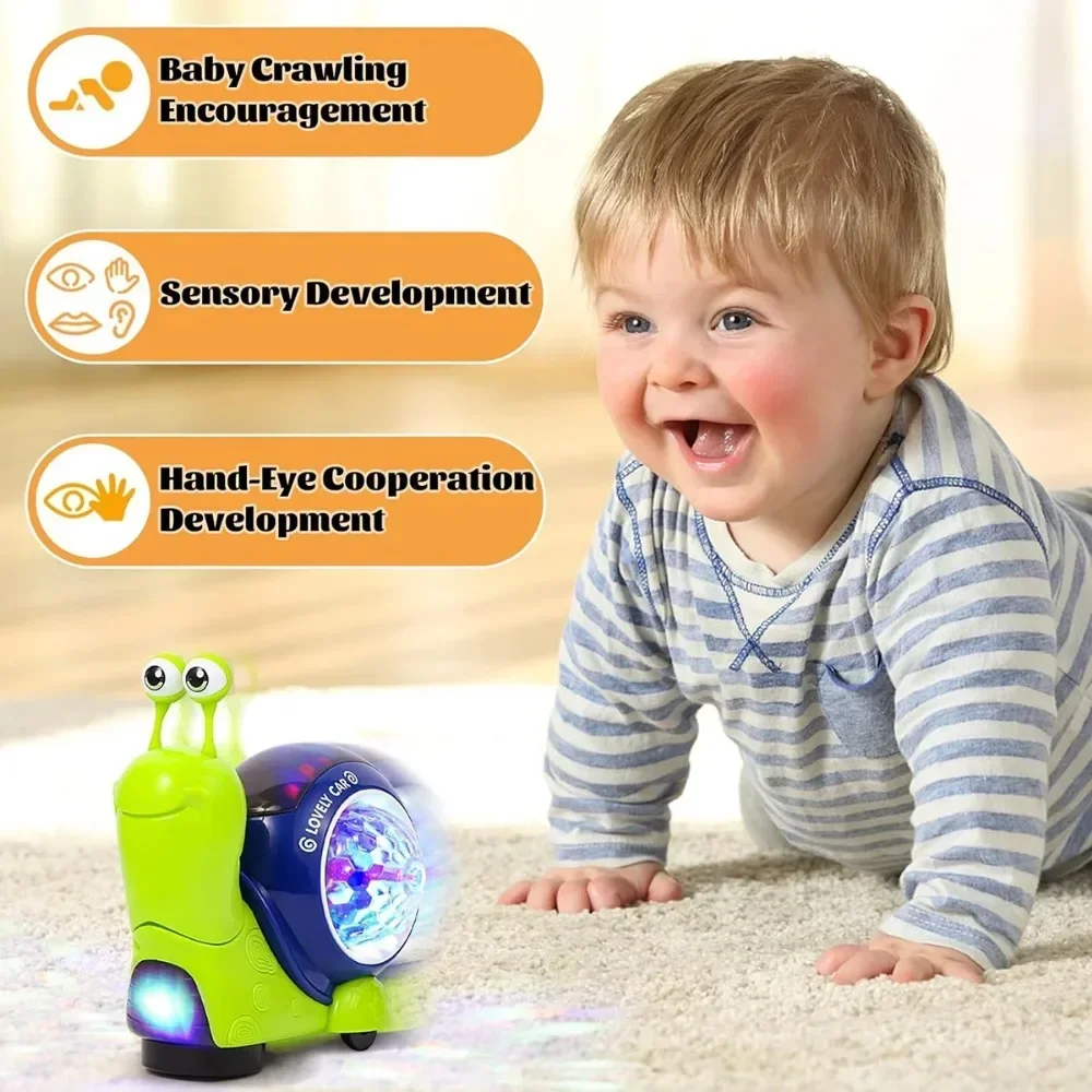 Electric Snail Interactive Musical Colorful Light Up Crawling Baby Toys Early Learning Educational Toys for Kids Christmas Gifts