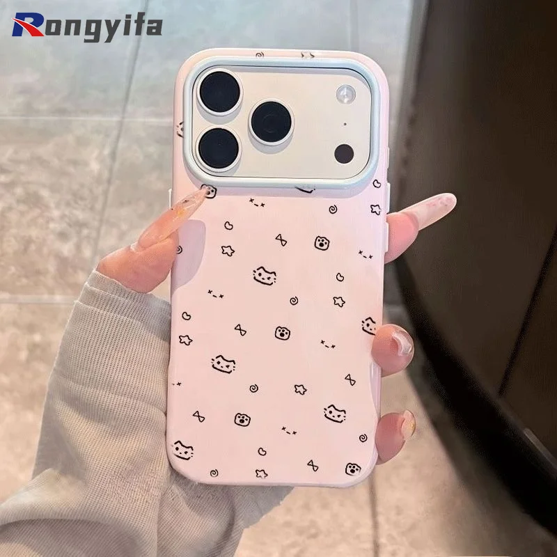 Cute Cartoon Sketch Kitten Phone Case For Samsung Galaxy A18 A17 F17 M17E A16 A15 A14 M14 A13 M13 M12 F12 A11 A21S A20S Casing