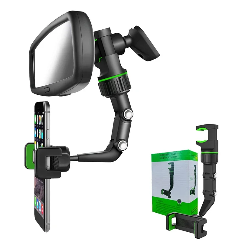 Adjustable Length Extendable 360° Rotatable Rearview Mirror Phone Holder Multifunctional Car Phone Mount for Vehicle Safety