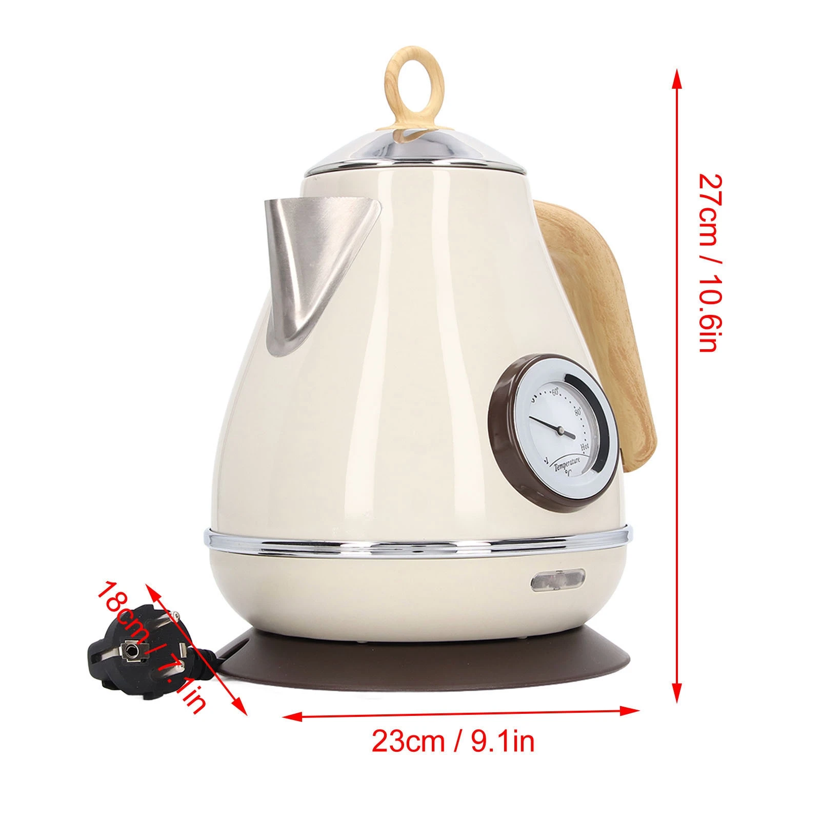 Retro Wood Grain Electric Kettle, 1.7L Quick Boil with Temperature Display, 1850-2200W Safety Dry Boil Protection - Ideal for Ho