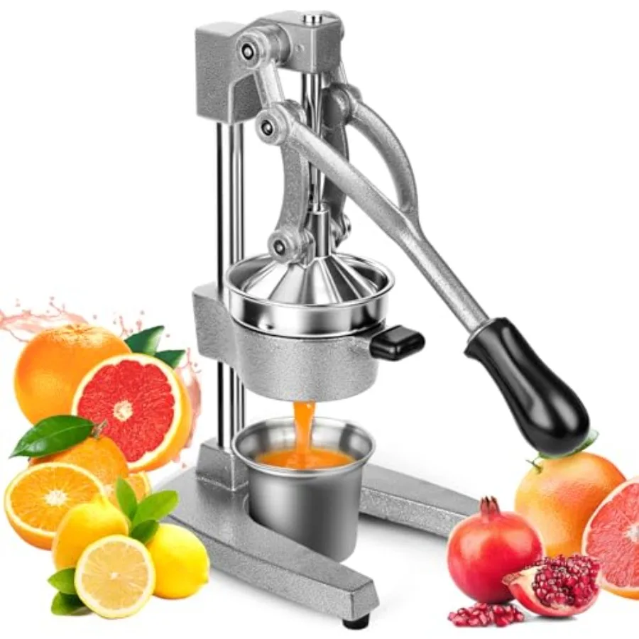 

Commercial manual citrus juicer press for orange lemon lime: heavy duty cast iron body, stainless steel cone, classic red finis