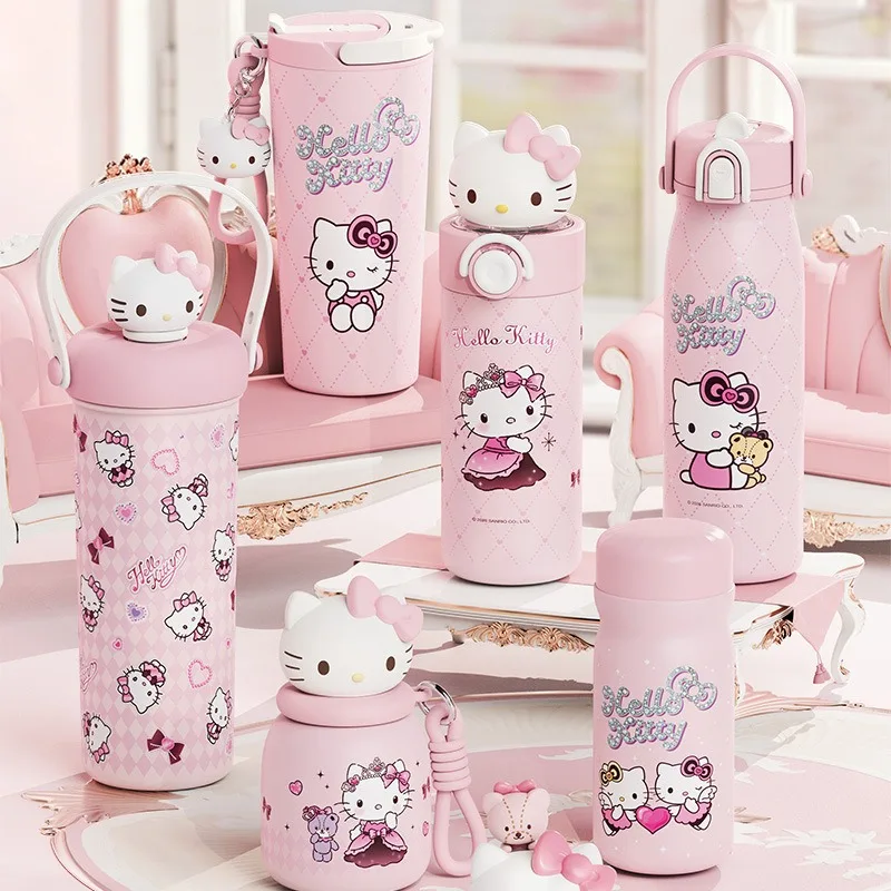 X&W Sanrio Cartoon Thermos Cup Pink Hello Kitty Series Insulated Bottle Stainless Steel Coffee Milk Tumbler Desktop Decor Gifts