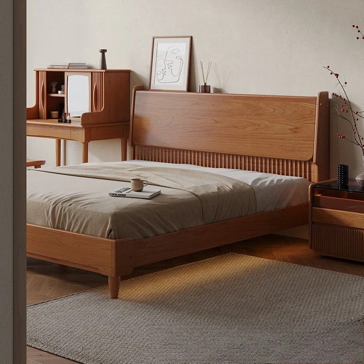 Nordic solid wood bed Nordic Japanese modern simple cherry wood 1.8 meters master bedroom 1.5 meters bed all solid wood double b