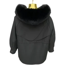 Parkas con cuello de piel de zorro para mujer, chaquetas con capucha, forro de conejo Rex extraíble de longitud media, abrigo cálido suelto, moda coreana, invierno, nuevo, 2023