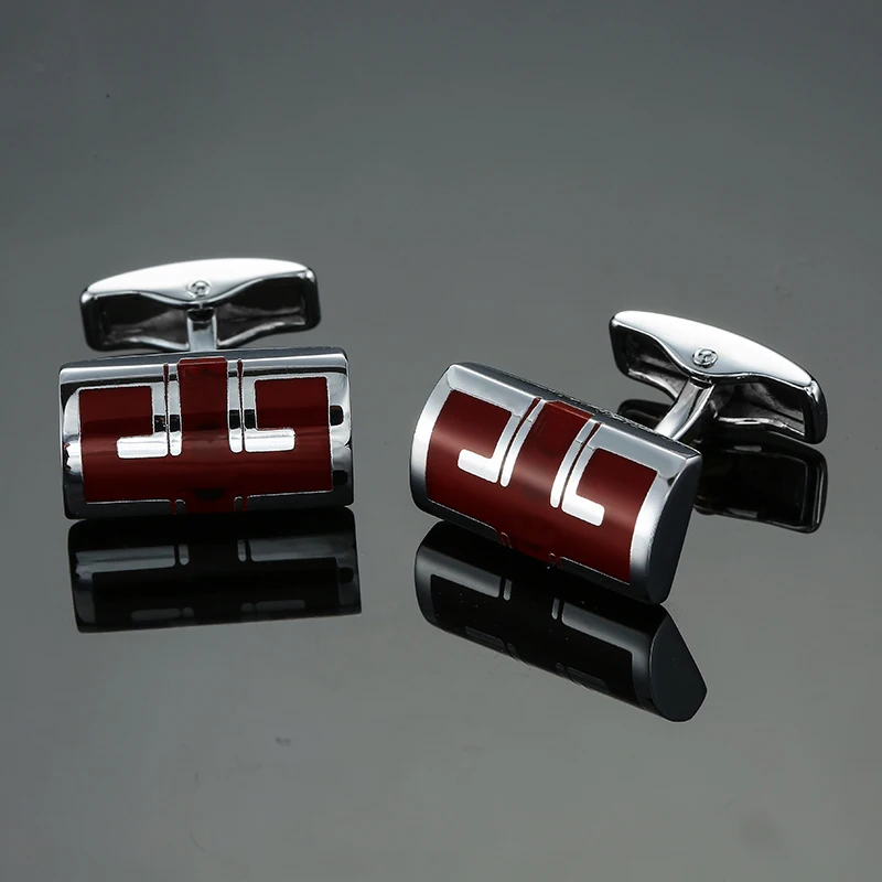 Men\'s French shirt cufflinks made of copper material wine red enamel curved pattern cufflinks wedding jewelry