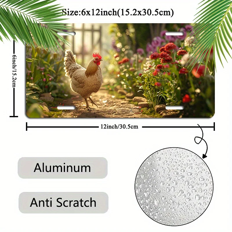 Aluminum Chicken Pattern Plate - Scratch Resistant, Water Resistant, 6x12 Inches - Vehicle Decorative Front Plate, 1 Piece