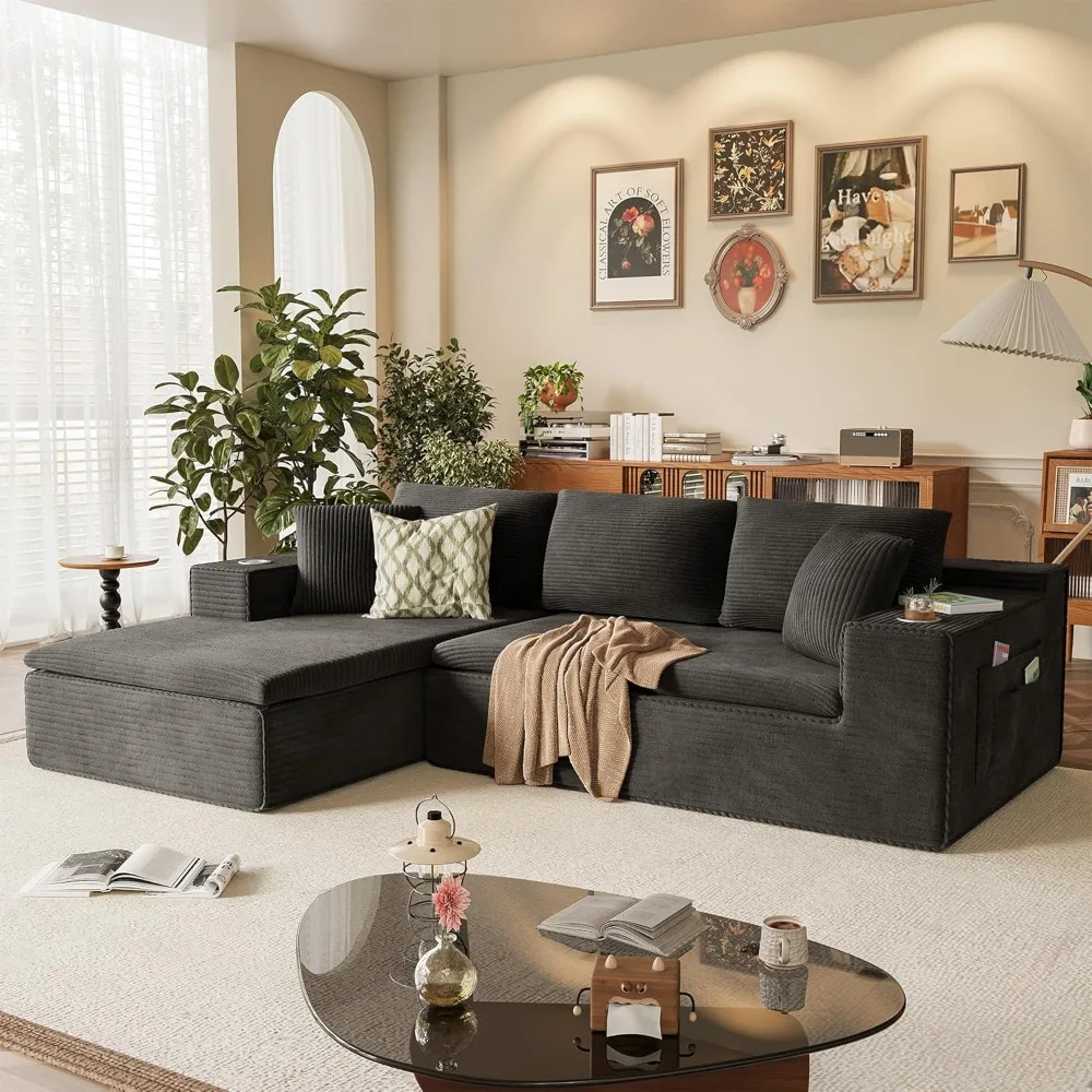 

109" Boneless Couch with Memory Foam, Modular Sectional Sofa with L-Shape Chaise, Cloud Couch with Deep Seat, Customized