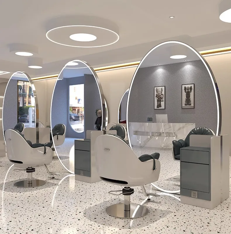 เก้าอี้ทำผมแบบใหม่พร้อมกระจก เก้าอี้ตัดผมปรับเอนได้ เก้าอี้จัดแต่งทรงผม เฟอร์นิเจอร์ร้านตัดผมแบบปรับได้