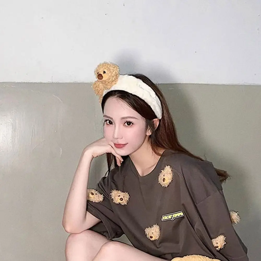 

Повязка для волос с мультяшным медведем, женская, широкая, для макияжа и умывания