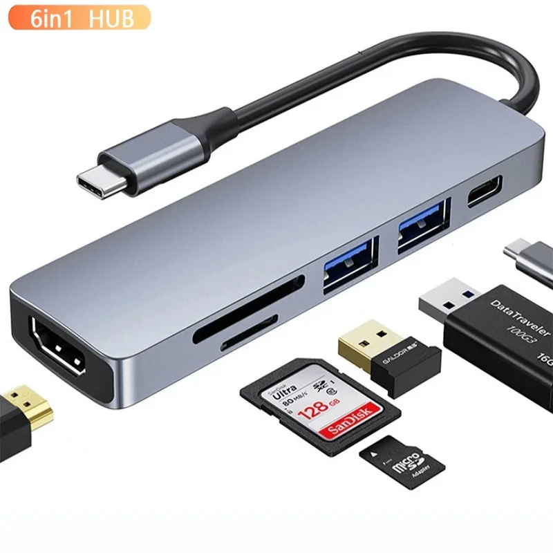 

6-in-1 USB C 4K Media Hub 3.0 Type C to HDMI3.0 USB3.0 Splitter Adapter Usb Hub for Macbook Pro for Laptop PC Accessories