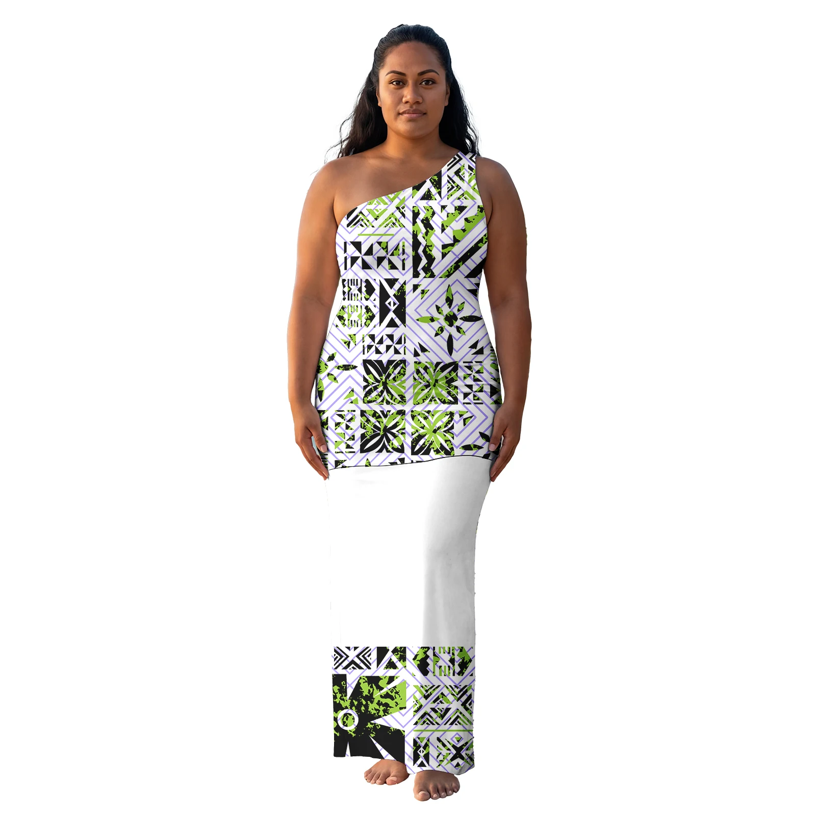 Polynesian Texture Printing Samoan Puletasi Plus Size Women's Clothing Island Dress 2pcs Crewneck Women's Dresses