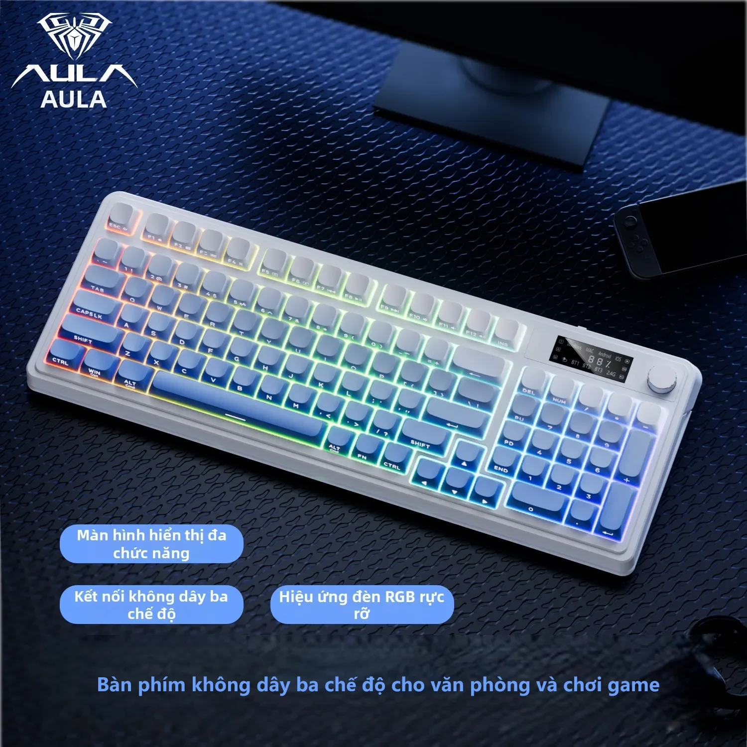 AULA | Bàn Phím Không Dây Bluetooth 3 Chế Độ