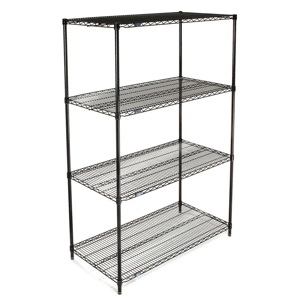 

4-Tier Adjustable Wire Shelving Unit, 18x42x74, Commercial Storage Rack, Black Epoxy Finish, with Leveling Feet