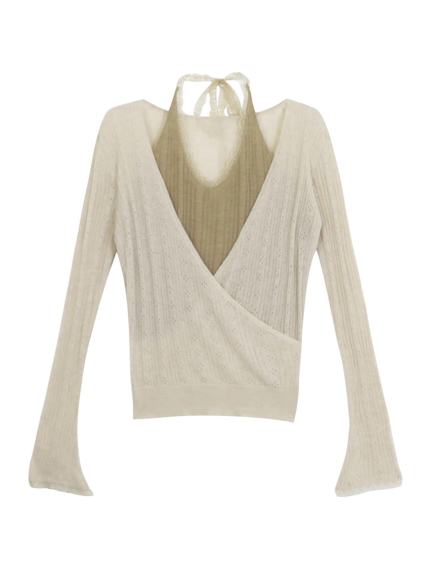 

Облегающий вязаный свитер, женский корейский свитер ранней осени, модный топ, искусственный двухсекционный свитер с изображением атмосферы, пикантный свитер для девочек