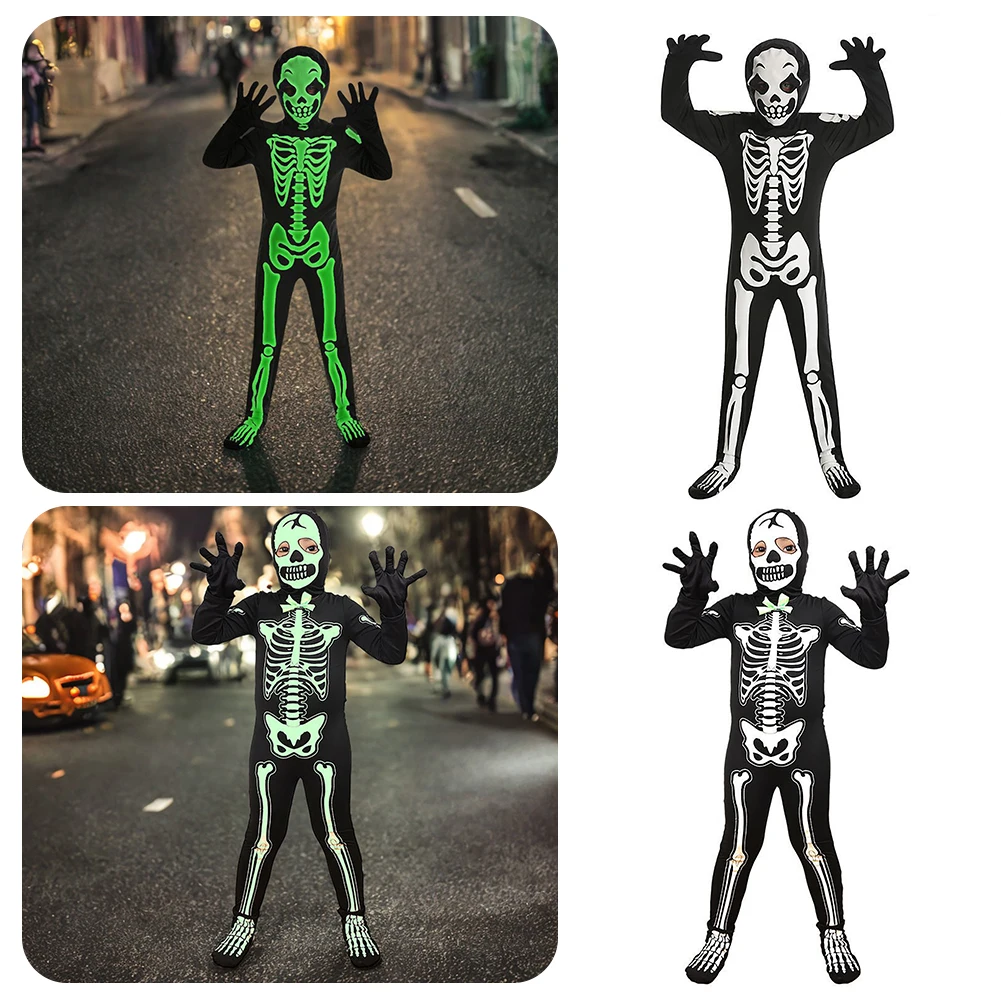Costumes squelettes pour enfants Halloween Night Glow-in-Dark Grim Reapers Costume apporter la nuit de fête de cosplay amusante