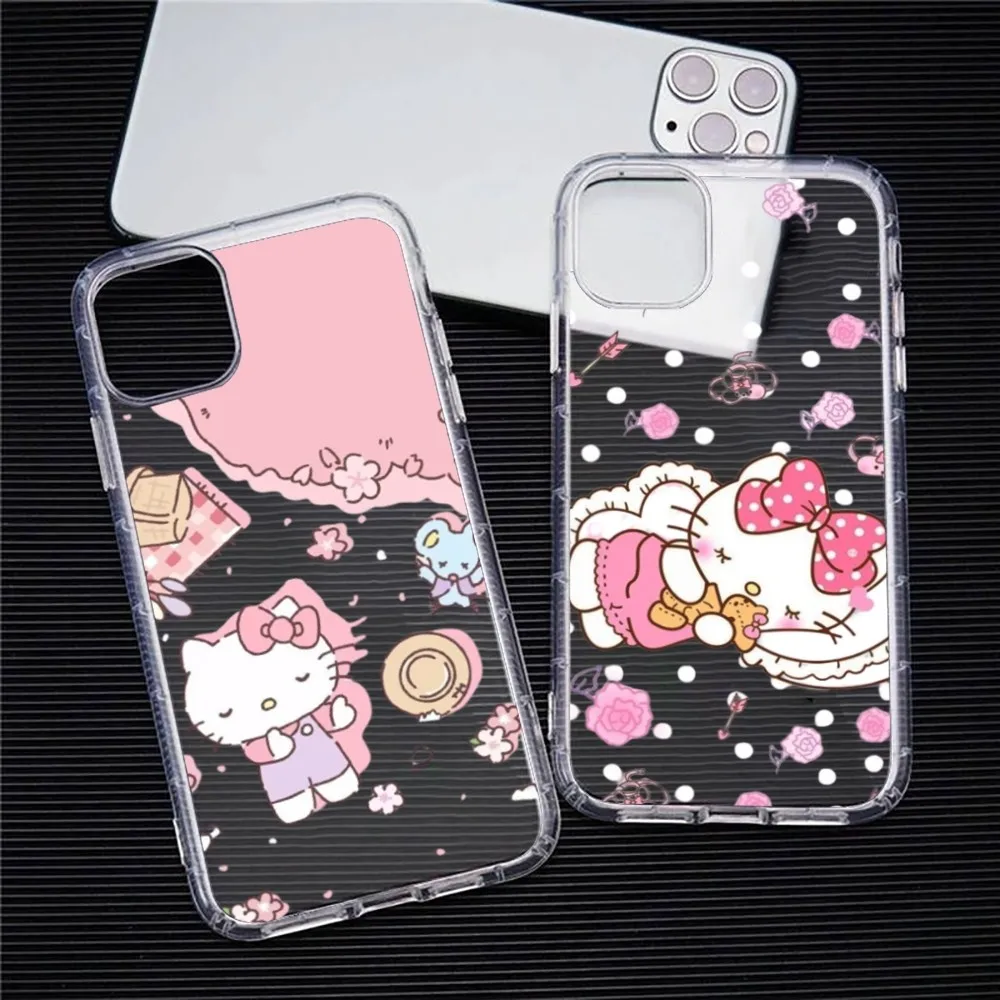 Sario-H-Hello Cat K-Kitty  Phone Case For Iphone 15 11 13 14 Pro Max 7 8 Plus X Xr Xs Max Se2020 12mini Transparent Cover