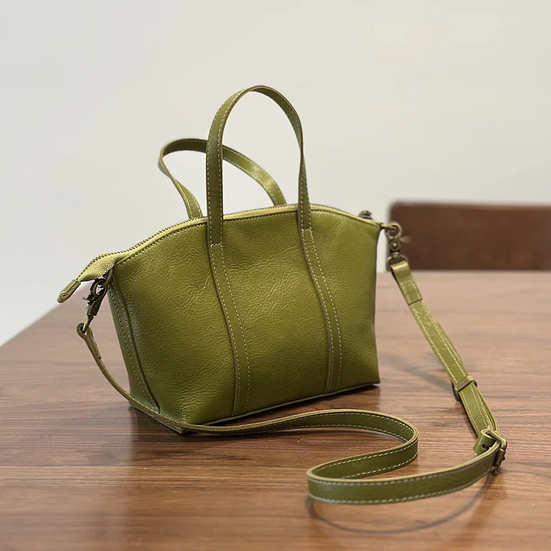 Mini shell bag first layer cowhide shoulder messenger bag vegetable tanned leather literary handbag