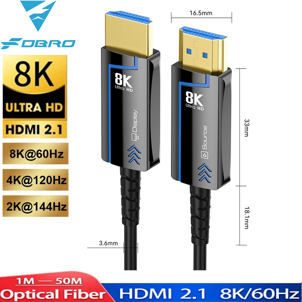 8K HDMI 2.1 Fine Fiber Optic Cable 8K60Hz 4K120Hz HDMI Cable Dynamic 48Gbps HDR/eARC/HDCP for HD TV PS5 Blu-ray Speed Computer