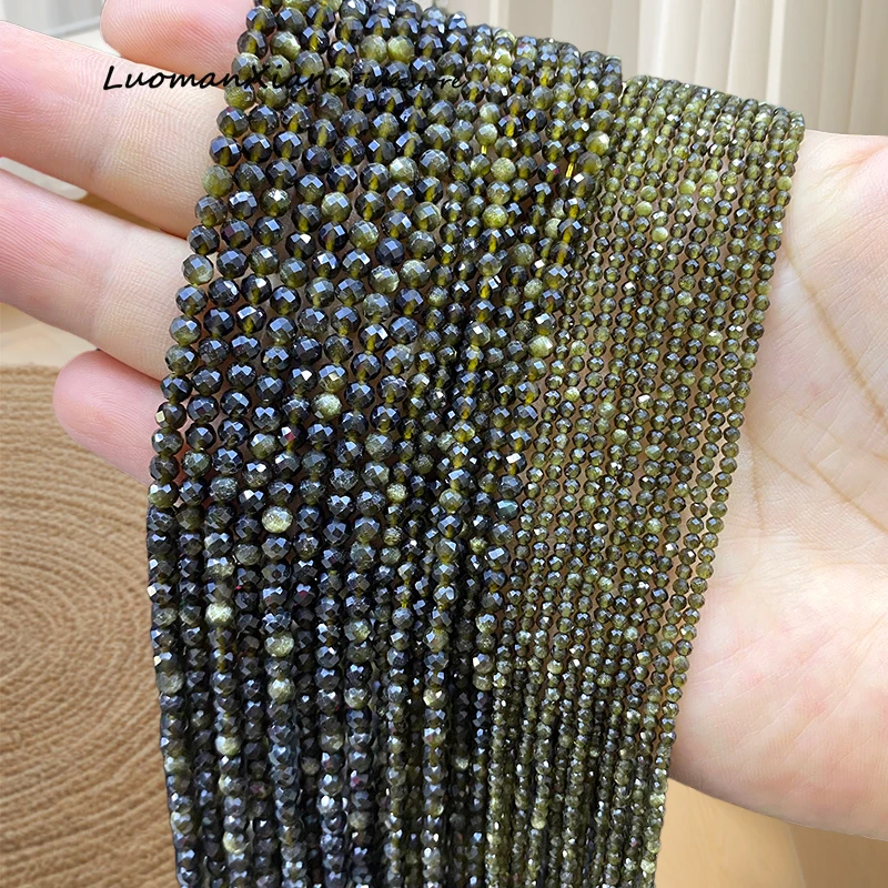 

Faceted Round Natural Stone Golden Obsidian 2 3 4MM Loose Spacer Beads for Jewelry Making Diy Bracelets Charms Accessories