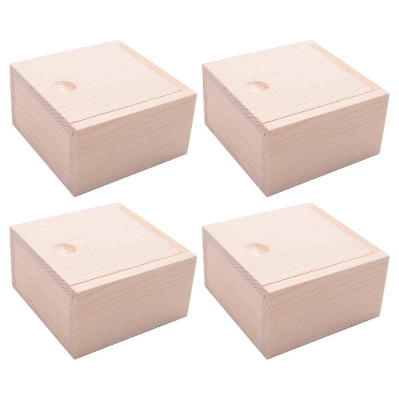 4X Small Plain Wooden Storage Box Case For Jewellery Small Gadgets Gift Wood Color