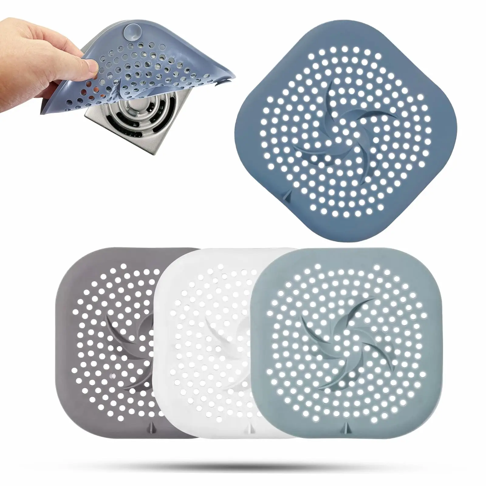 1 Piece Square Silicone Sink Strainer, Bathroom Drain Cover, Anti-Odor & Anti-Hair Floor Drain Mat, Sewer Drain Cover