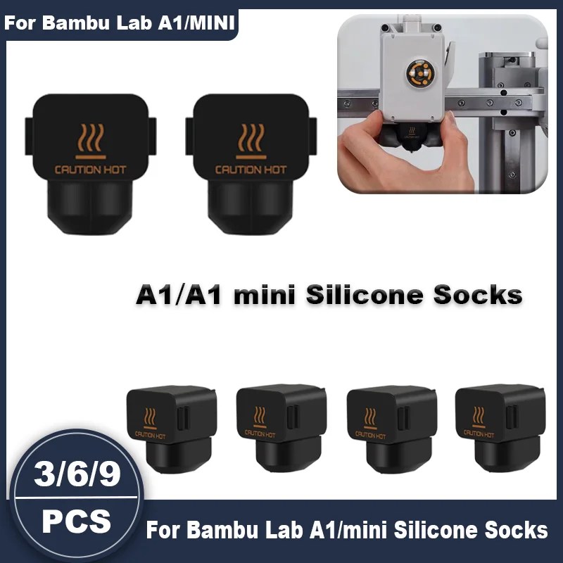 

3/6/9Pcs Silicone Socks For Bambu Lab A1 Mini Case 3D Printer Heating Block Silicone Sleeve A1 Hotend Heat Insulation Case Cover