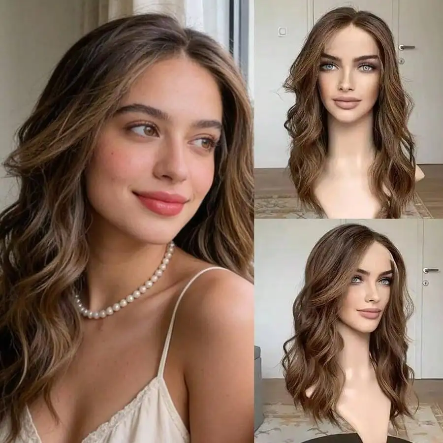 

Premium Women's Wig Ombre Caramel Brown HD Lace Front Wig Syntheic Fibre Seamless Lace Front Wig with Natural Hairline Wave Bob