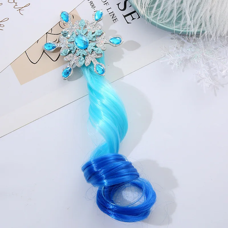 Kids Wig Braid Children Gradient Colorful Rhinestone Snowflake Hair Clips Headwear Girls Kids Hair Accessories