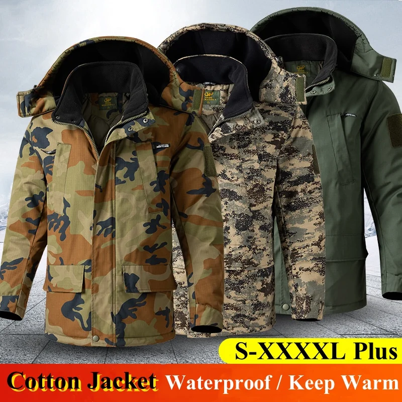 Men Winter Cotton Padded Jacket Camouflage Thick Warm Coat Work Clothes Outdoor Sports Waterproof Heating Hiking Camping Jackets