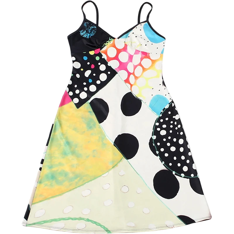 Weird Puss Sexy Kleid mit buntem Print für Damen, modische Patchwork-Design, tief ausgeschnittenes, ärmelloses, trendiges Mitternachts-Street-Club-Bodycon-Kleid – Detail 3