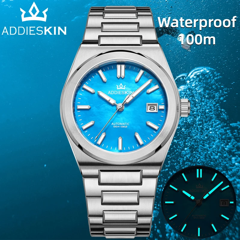 AddiesKin Luxury Men Watches 39mm Automatic Mechanical Miyota9015 Wristwatch Sapphire 100M Waterproof See-through Back NEW Watch