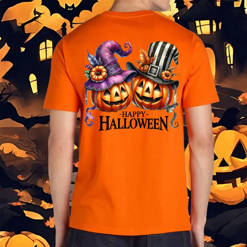 

Halloween high quality Double Sided Men T-shirts Summer Casual Spooky Season orange Tee Halloween Pumpkins Ghost shirts Gifts