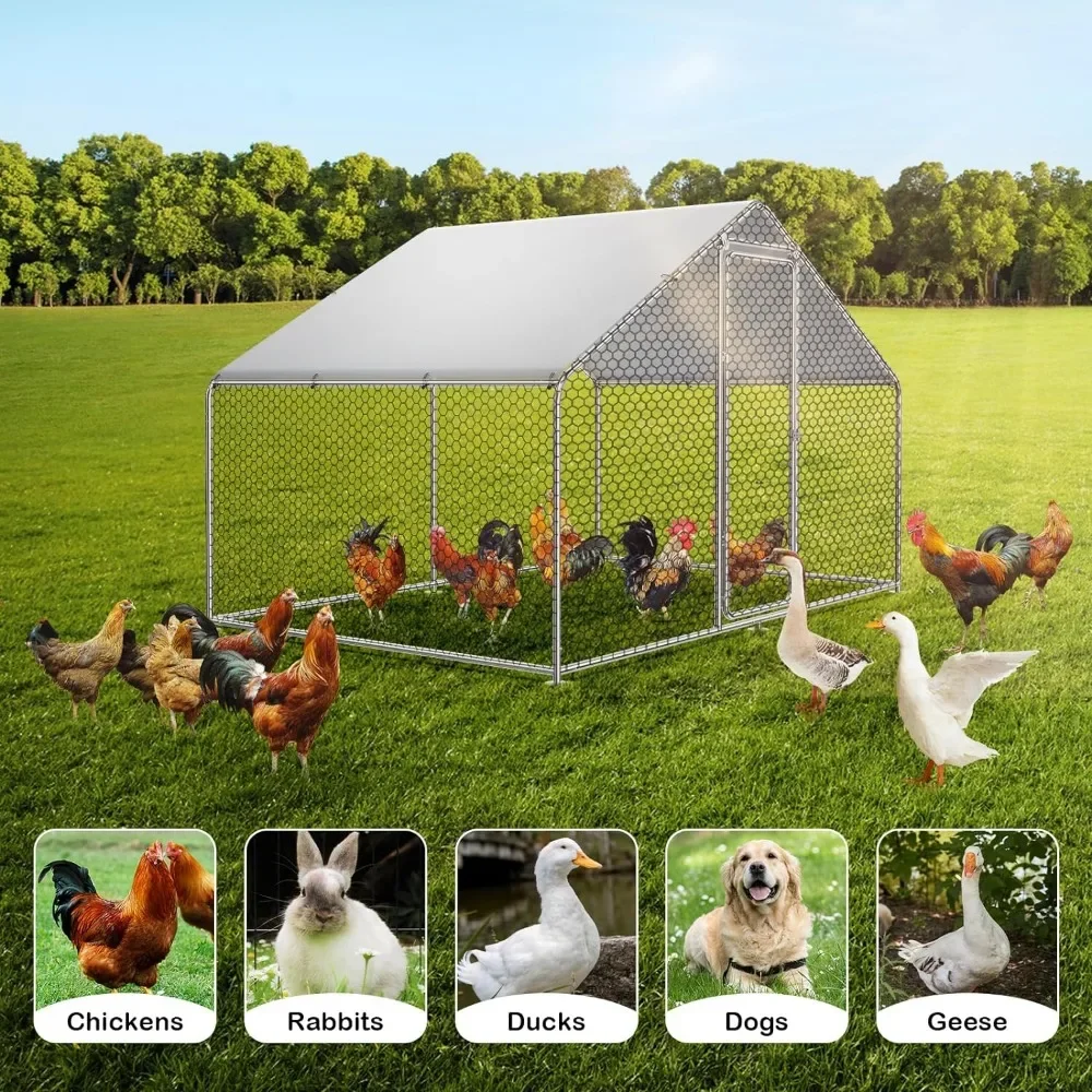 Large Metal Chicken Coop Run for 6/10 Chickens, Duck Coop/House, Walk-in Chicken Runs for Yard, Chicken Cage/Pen with Waterproof