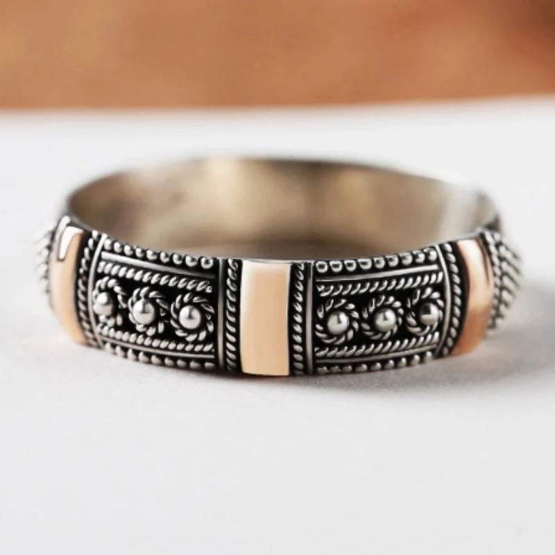 S925 Sterling Silver Charms Rings for Men Women Simply Retro Weaven Pattern New Fashion Punk Jewelry