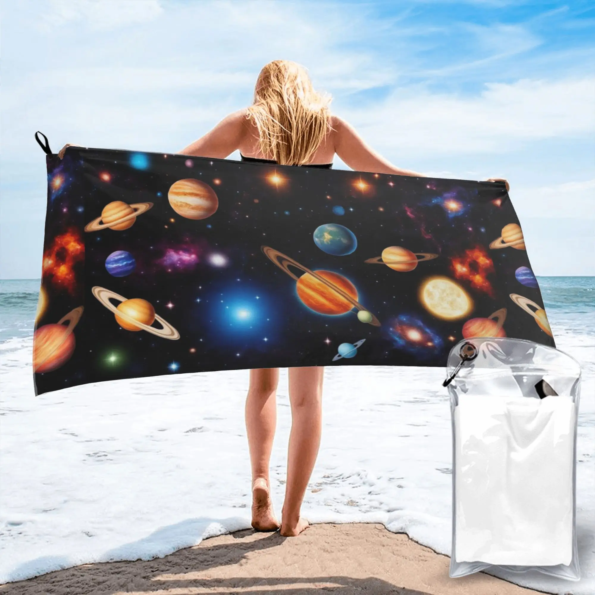 Solar System Space Planets Universe Beach Towel Soft Microfiber Quick Dry Absorbent Quick Towels For Swimming