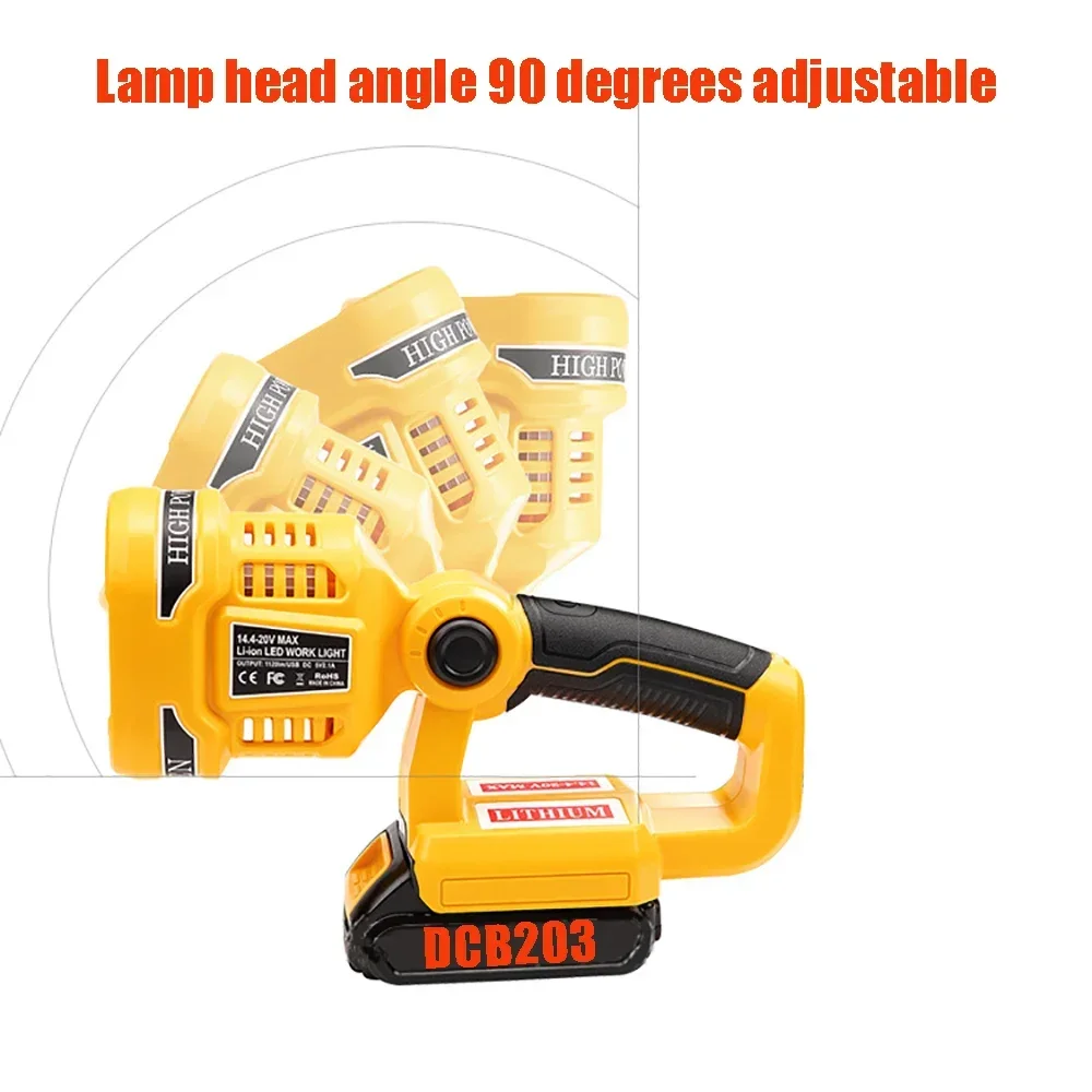 Portable Spotlight LED Warning Light Work Lamp Flashlight Torch hand lantern for Dewalt for XR 14.4V 18V 20V Li-ion Battery