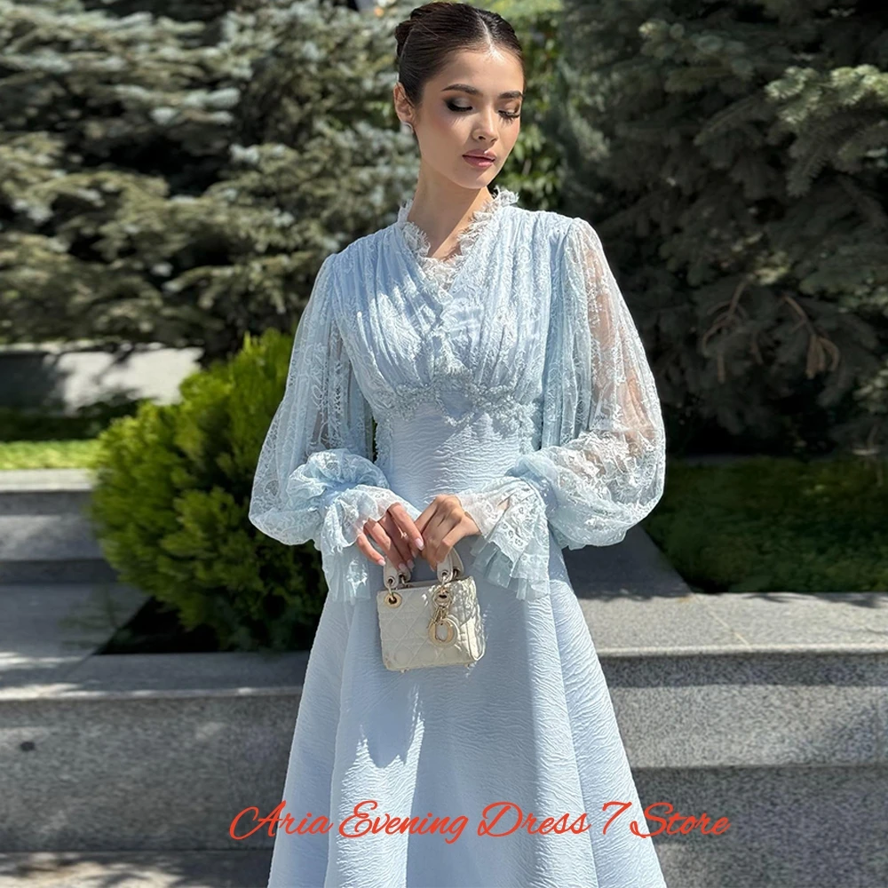 Robe de Cocktail en dentelle exquise, manches longues, classique, en mousseline de soie, personnalisée, à la mode, col en v, pour occasions spéciales