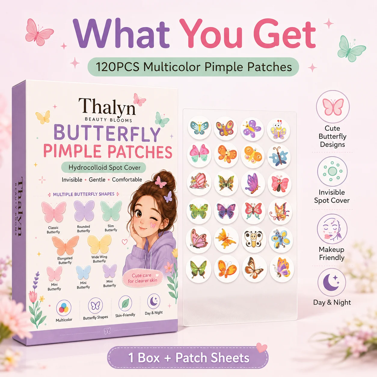 Pimple Patch 120PCS Multicolor Butterfly Stickers Invisible Makeup Skin Cover Decorative Face Patches Fashion Face Stickers
