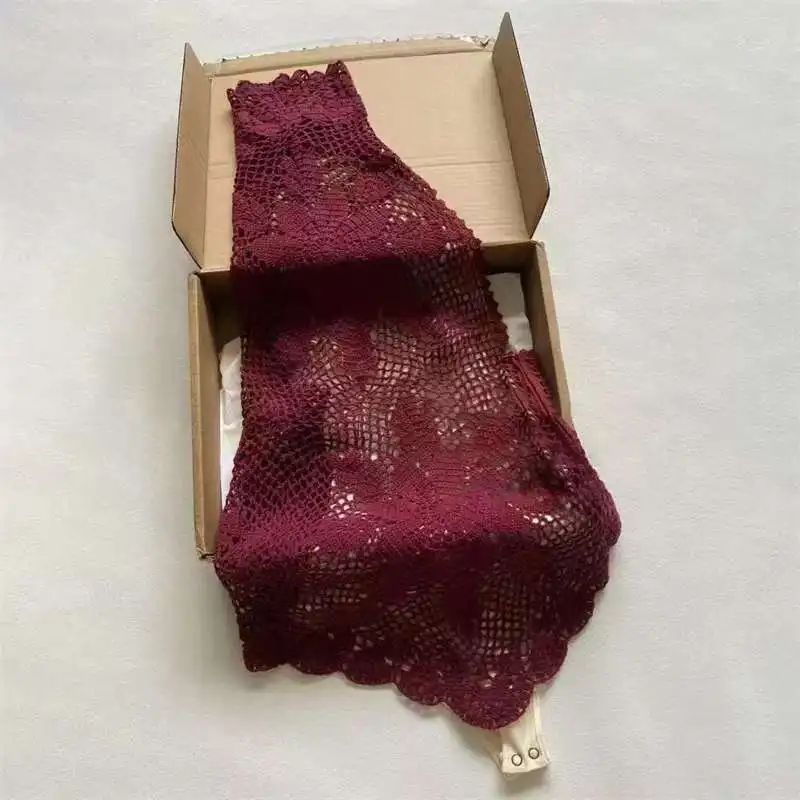 女性用ハンドメイド花柄クロシェ編みレースアップニットベストツーピースセット、ハーフハイカラーライニング付き高品質バックレスベスト2026新作