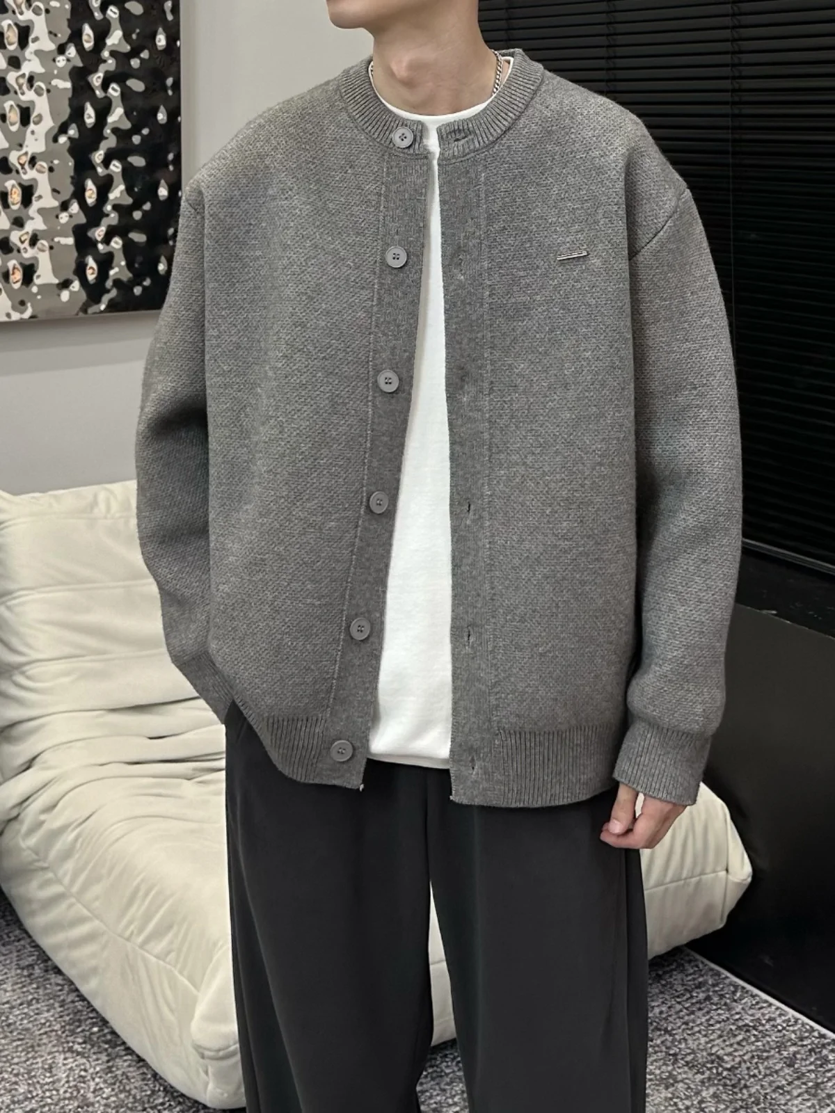 

Casual Loose Knitted Cardigan Pure Color Men Women All Match Spring Autumn New Sle Coarse Needle Open Sweater Jaet