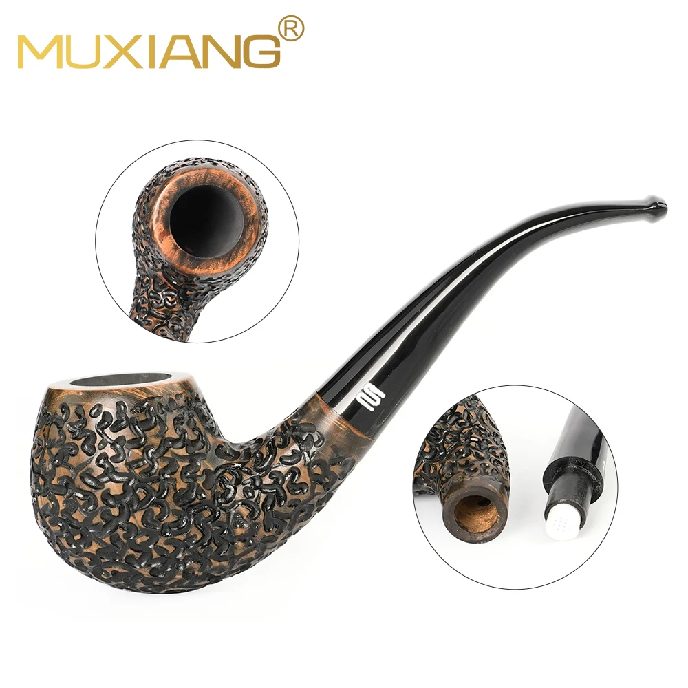 brair wood tobacco pipe Classic curved handle pipe Hand-carved design Rainbow series pipe 9mm pipe channel Solid wood pipe gift