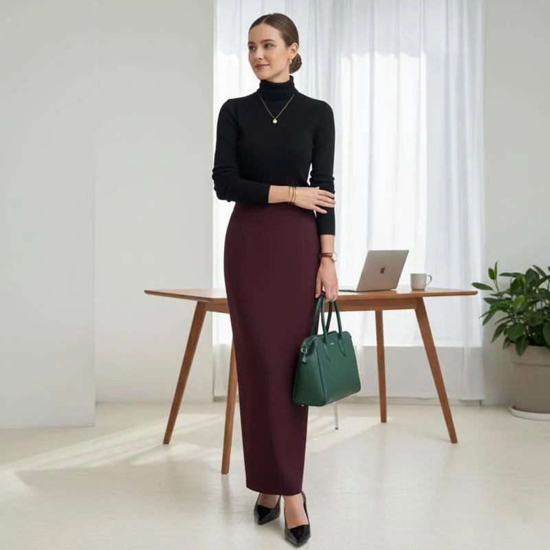 

Women's High Waisted Straight Skirt Brown Long Length With Slit Elegant Slimming Fit Spring Daily Office Commuter Fashion Skirt
